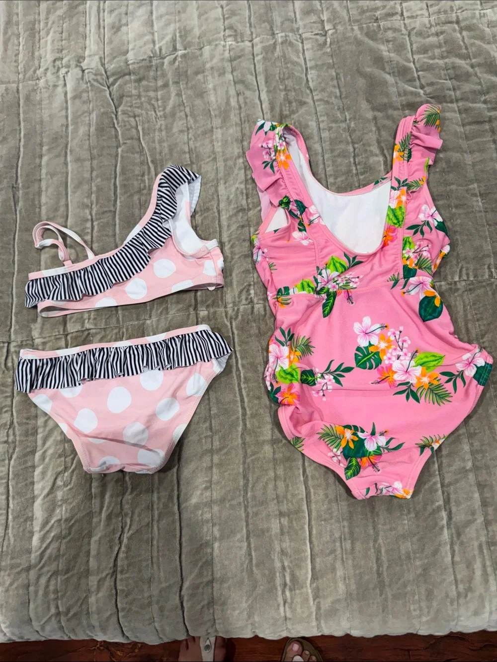 Cat & Jack Pink Floral One-Piece and Striped Bikini Set